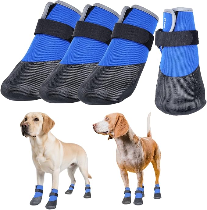 Dog Shoes Lightweight Dog Boots-Breathable Knitted Paw Protector with Adjustable Strap for Hot Pavement, Rain Walking, Hardwood Floors Anti Slip Reduce Noise, Prevent Licking Paws(Blue,M)