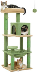 Cactus Cat Tree for Indoor Cats, 45.7" Multi-Level Cat Tower with Large Metal Frame Hammock, Cat Condo with 4 Scratching Posts and Top Perch, Green