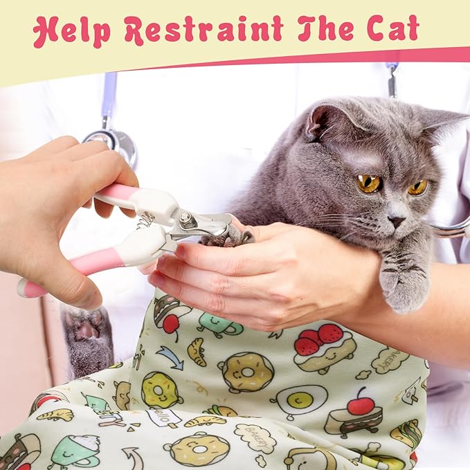 4p Cat Wrap for Cutting Nails Set, Self-Adhesive Cat Wrap Comfortable & Soft Cat Grooming Wrap Suitable for Many Cat Sizes Cat Burrito Wrap for Trimming Nails