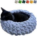 Cat Nest Bed – Premium Handwoven Washable Extra Soft Round Cave House for Indoor Kitten & Kitty, Small & Large (Grayish Blue,Large)