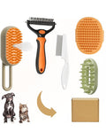 5 Pack Pet Steam Brush Kit – Pet Water Brush for Cats Shedding – Includes Steam Brushes, Undercoat Rake, Massage & Flea Comb for Cats and Dogs - Matted Fur Dematting Tool