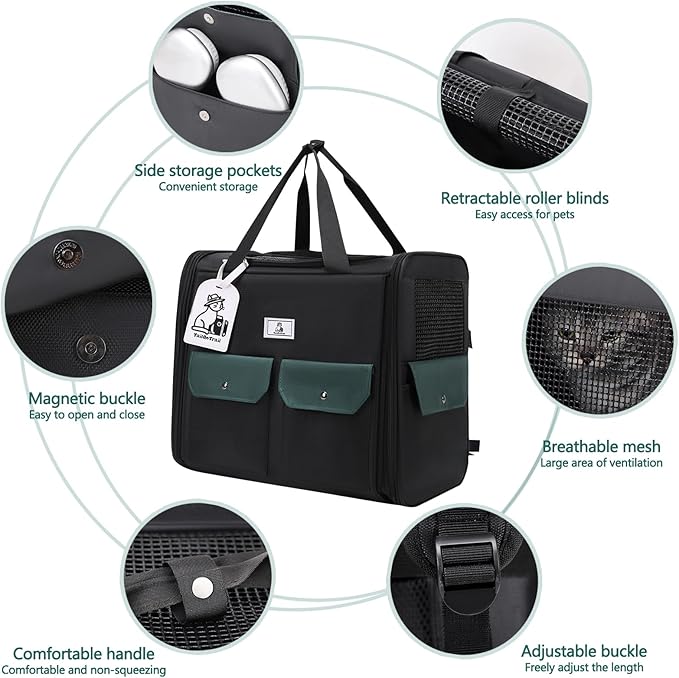 Dog Backpack, Pet Backpack with Breathable Mesh, Pet Travel Carrier with Soft Padded, Reinforced Support, Airline Approved Cat Backpack(Black)