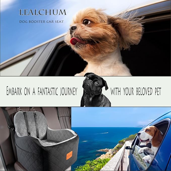 Dog Car Seat for Small/Medium Dogs,6in Elevated Cushion,Fits in Front/Back Seat,Fully Detachable and Washable,2 Storage Pockets,Easy to Install (Red, Medium)