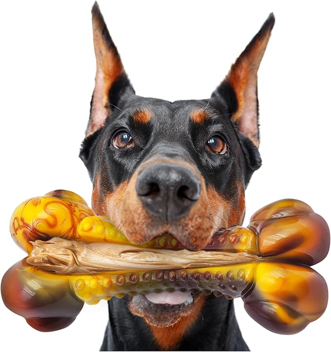 Dog Toys for Aggressive Chewers, Indestructible Dog Chew Toys for Large Medium Small Breed, Tough Nylon Interactive Durable Chew Toy Bone for Puppy Teething Toy Bacon Flavor, Best Gift&Keep Them Busy
