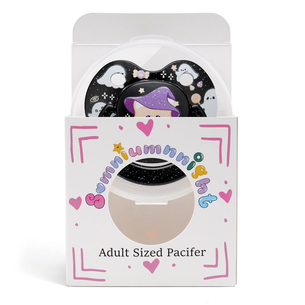 Halloween Big Adult-Size Pacifier: Cute Bear Binky for Anxiety Relief - Large Shield Paci with Case Black