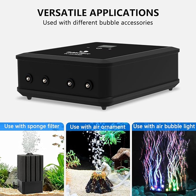 fishkeeper Aquarium Air Pump, 12W 320GPH Ultra Quiet Fish Powerful Fish Tank Air Pump with Four Outlet Adjustable Oxygen Aerator Pump with Air Stone Bubbler for 30-600 Gallon Tanks