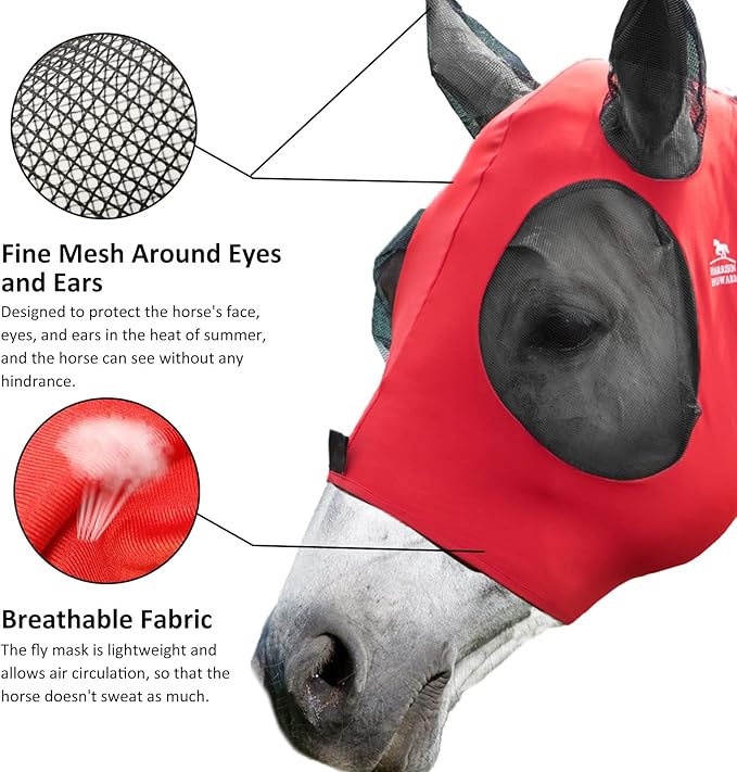 Harrison Howard Super Comfort Stretchy Fly Mask Large Eye Space with UV Protection Soft on Skin with Breathability Lava Red L