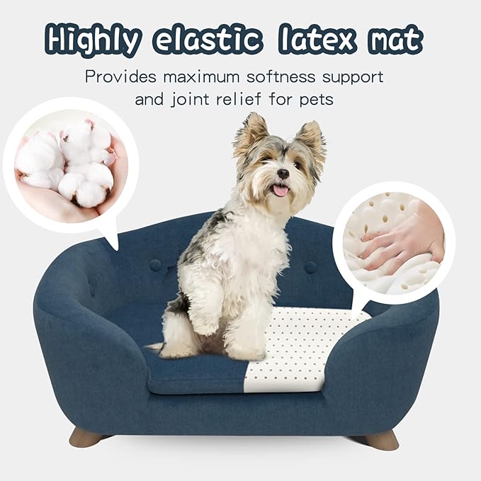 SHAVI Pet Sofa Dog Couch for Small Pet Dog and Cats, Low Back Lounging Bed with Velvet Modern Cat Couch Easy-to-Clean(Blue)