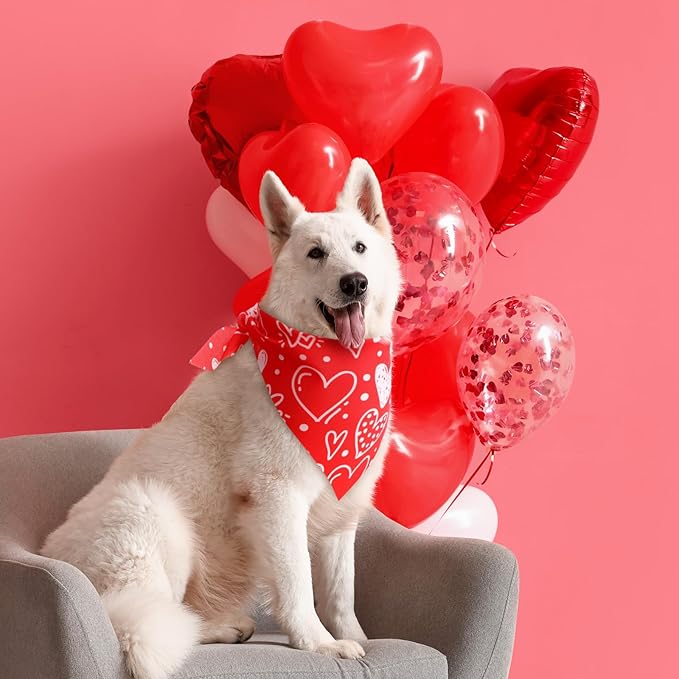 Weewooday 50 Pcs Dog Bandanas Bulk for Dogs Soft Bibs Adjustable Triangle pet Bandana for Small Medium Large Costume(Heart Pattern,31.5 x 21.7 x21.7 Inch)