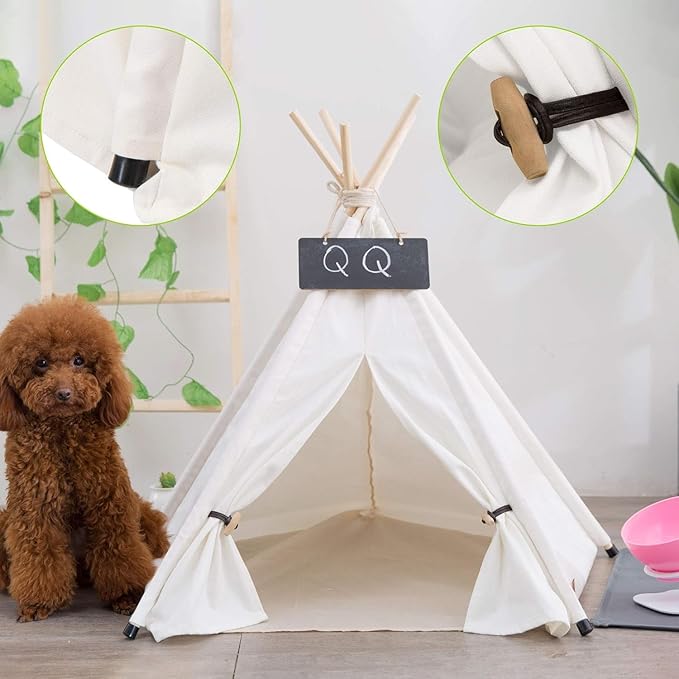 Pet Teepee Dog & Puppy Cat Tents Tipi Bed Portable Houses with Thick Cushion for Pets Up to 20lbs