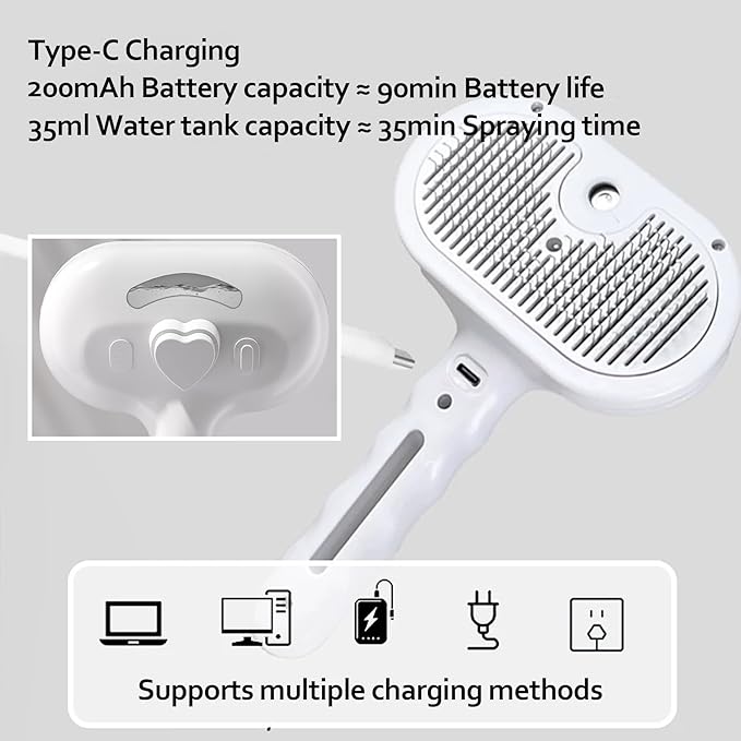 Cat/Dog deshedding brush with spray, Self-Cleaning Hair Comb for Long & Short Haired indoor Cats and Dogs (White)