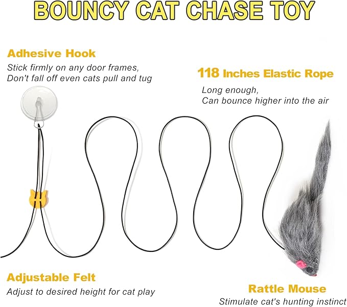 Hanging Cat Toy - 2PCS Interactive Cat Feather Toys for Mental Physical Stimulation, Retractable Teaser Kitten Toys for Indoor Cats Play Chase Exercise, Boredom Buster with Mouse