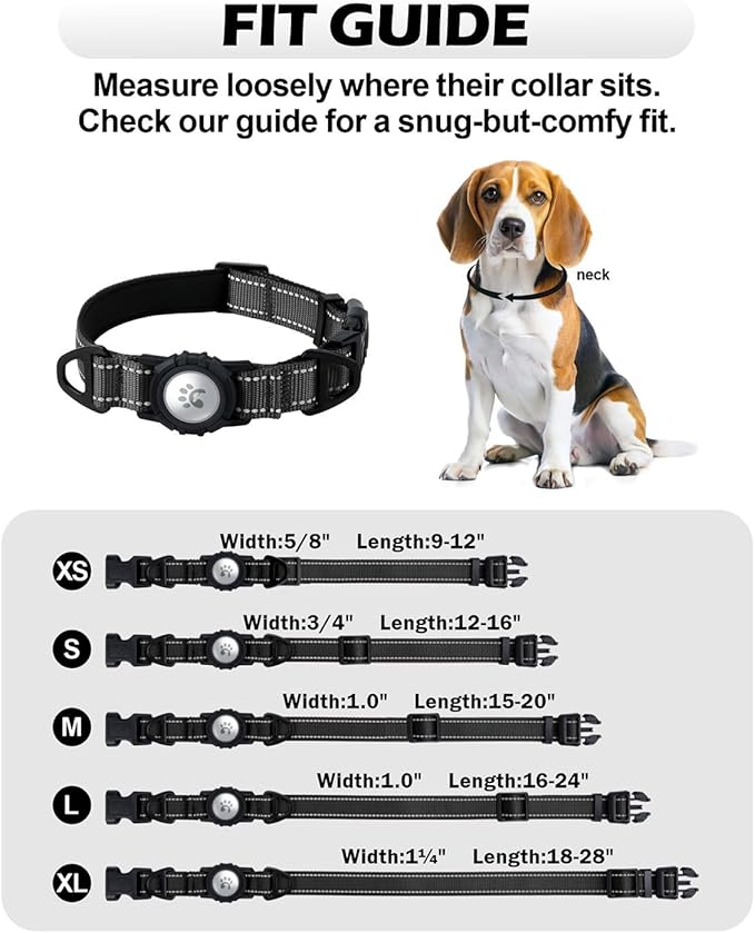 TagME Airtag Dog Collar,Waterproof Reflective Pet Collar with Airtag Holder,Soft Padded and Double D-Rings for Extra Large Dogs,Black