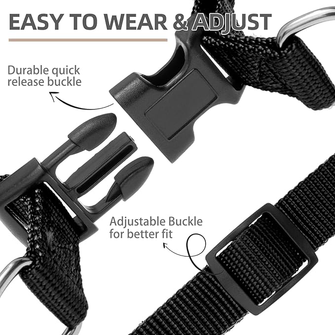 PUPTECK No Pull Dog Harness Soft Adjustable Basic Nylon Step in Puppy Vest Outdoor Walking with ID Tag and A-ir Tag Case, Black, M