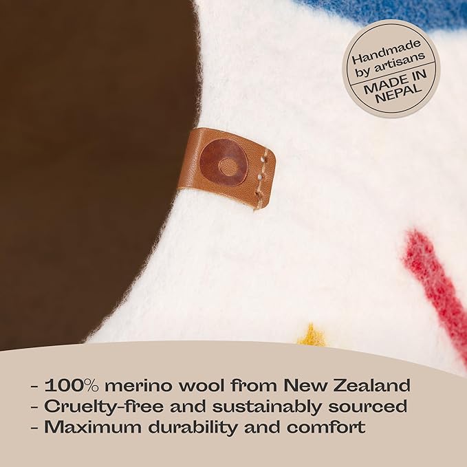 MEOWFIA Cat Cave – Premium Felt Cat Bed for Indoor Cats, Handmade 100% Merino Wool (Medium, Ivory Rainbow)