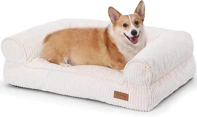 FUKUMARU Cute Dog Bed, Fluffy Pet Bed with TPU Layer Keeping Lining Dry, Dog Couch Medium Size Dogs Easy to Care, Warm Cat Bed with Removable Zipper Cover, 36inch, Large, Cream
