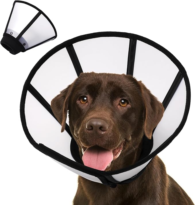 KOESON Dog Cone Collar, Soft Cones for Large Dogs, Professional Large Dog Surgery Recovery Cone with Adjustable Hook & Loop, Comfortable Pet Elizabethan Collars to Stop Licking, Black L