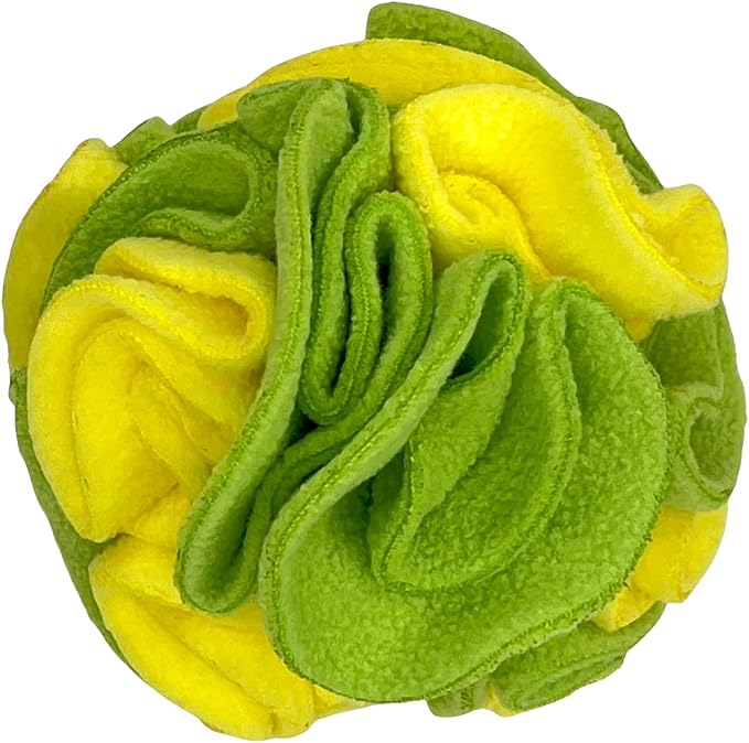 Puppy and Small Breed Snuffle Interactive Foraging Dog Puzzle Ball Toy Lemon Lime Yellow and Green