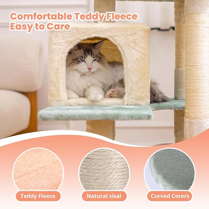 HYABi 53 Inch Flower Cat Tree - Multi-Level Cat Condo with Scratch Posts & Toys, Fresh Design Eco-Friendly Material, for Multi-Cat Households & Indoor Cat Playground