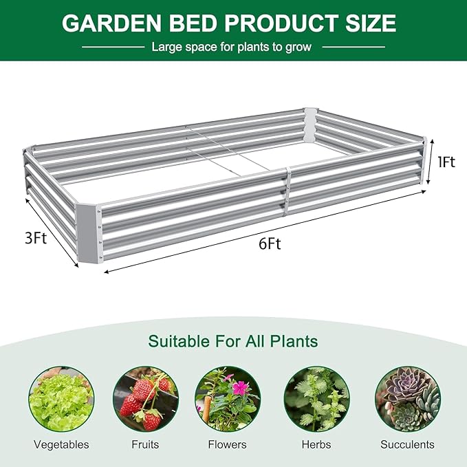 Land Guard 2 Pack 6×3×1ft Galvanized Metal Raised Garden Bed, Metal Planter Kit Box Outdoor for Deep-Rooted Vegetables, Flowers, Green and Herbs……