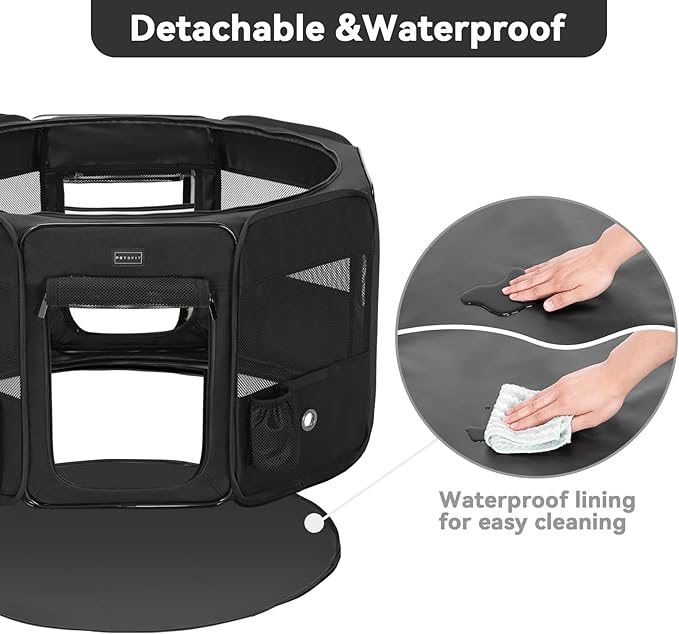 PETSFIT 36" Dog Playpen with Dual Zipper Doors –Sturdy Foldable Puppy Playpen for Medium Dogs with Removable Mesh Top and Leakproof Bottom