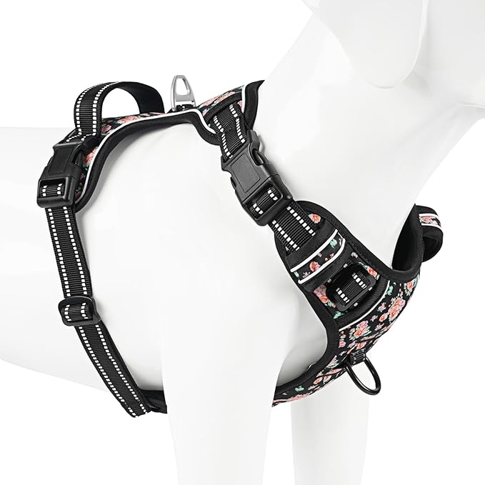 Timos Dog Harness, No-Pull Pet Harness with 2 Leash Clips, Adjustable Soft Padded Dog Vest, Reflective Outdoor Pet Oxford Vest with Easy Control Handle
