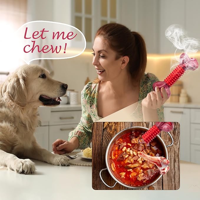 Apasiri Tough Dog Toys for Aggressive Chewers Beef Flavor: 8" Dog Chew Bone for Large Breed, Nylon & Rubber Chew Toy for Medium Large Dogs