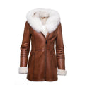 Ayvas Tan Shearling Coat with Fox Fur Trim Hoodie