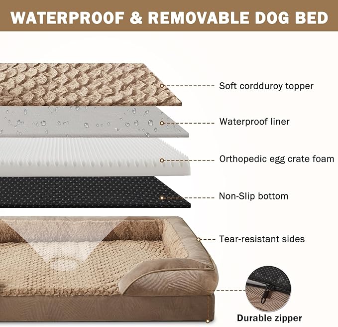INVENHO Orthopedic Medium Dog Beds for Medium Dogs, Waterproof, Egg-Crate Foam Dog Couch Bed with Washable Removable Cover, Waterproof Lining and Nonskid Bottom