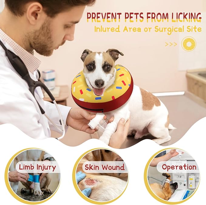 Supet Inflatable Cone Collar Alternative After Surgery, Neck Donut for Recovery, Soft E-Collar for Neuter - Small Medium Large Dogs