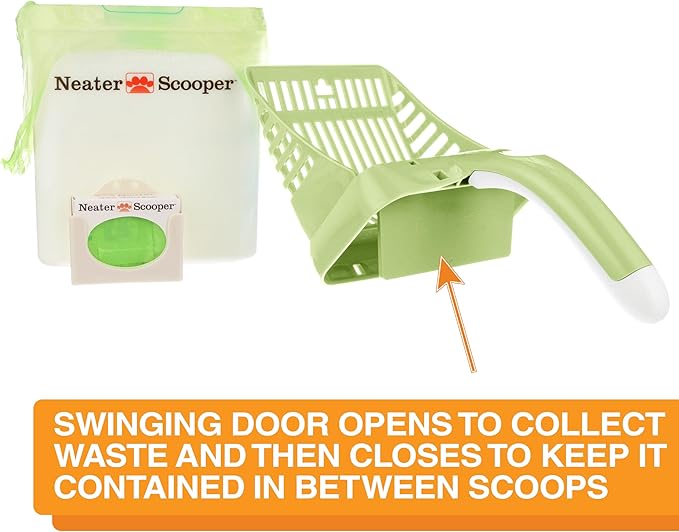Neater Pet Brands Neater Scooper Standard Cat Litter Scoop, 60 Refill Bags – Mess-Free Cat Litter Scooper with Bag, Spill-Proof Kitty Box Sifter, Bin Doubles as Scoop Holder, For Single-Cat Households