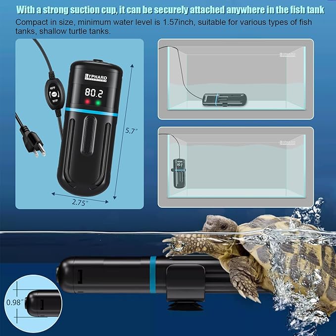 Electronic Aquarium Heater, 100W Small Fish Tank Heater, Adjustable Submersible Heater PID Temperature Control with LED Digital, Water Dry Automatic Shut Off for Fresh Seawater