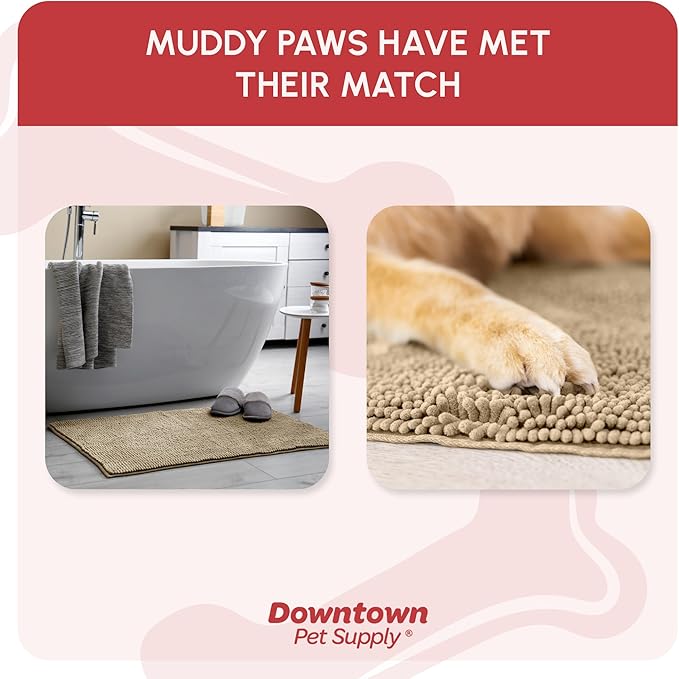 My Doggy Place Microfiber Dog Mat for Muddy Paws, 60" x 36" Oatmeal - Non-Slip, Absorbent and Quick-Drying Dog Paw Cleaning Mat, Washer and Dryer Safe - X-Large/Runner