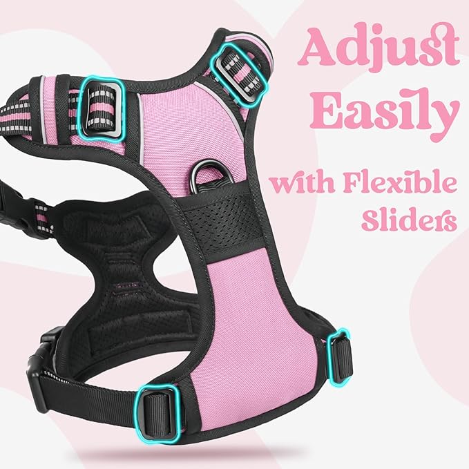 rabbitgoo Dog Harness for Large, No Pull Pet Harness with 3 Buckles, Adjustable Soft Padded Vest with Control Handle, Walking Reflective Pet Vest for Extra Large Dogs, Pink, XL