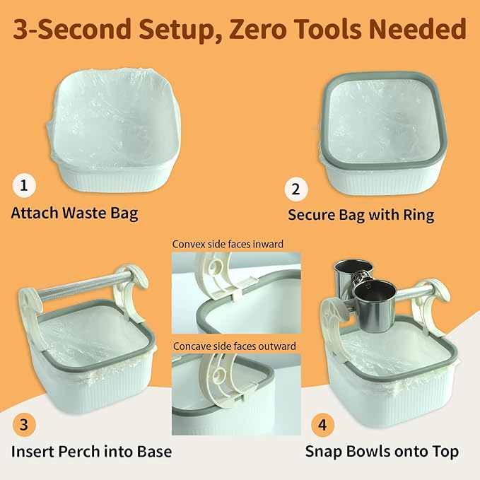 Bird Desktop Training Stand with Detachable Stainless Steel Double Bowls Feeder-Portable Bird Perches Stand with Detachable Base for Parakeets, Lovebirds&Medium-Sized Birds, Parakeet Cage Accessories