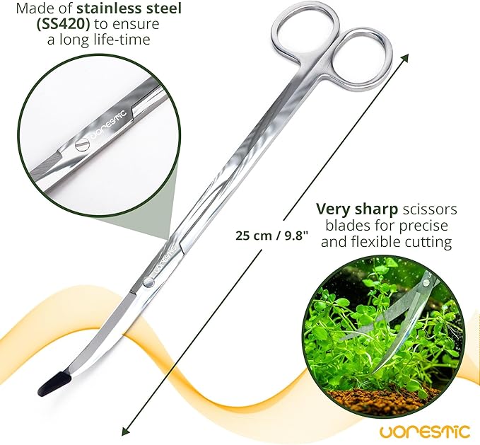 4Pcs Aquascaping Tools, Terrarium Tools, Aquarium Tools Set with Stainless Steel Aquarium Tweezers, Aquarium Scissors and Spatula - Aquascape Tools Set for Trimming, Maintenance