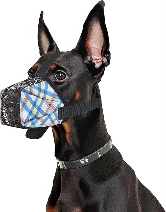 Dog Muzzle for Small Large Dogs - Soft Nylon Basket Muzzle with Adjustable Strap, Breathable Mesh Design Prevents Biting Chewing Licking Eating - Ideal for Training, Grooming & Vet Visits (Blue, XL)