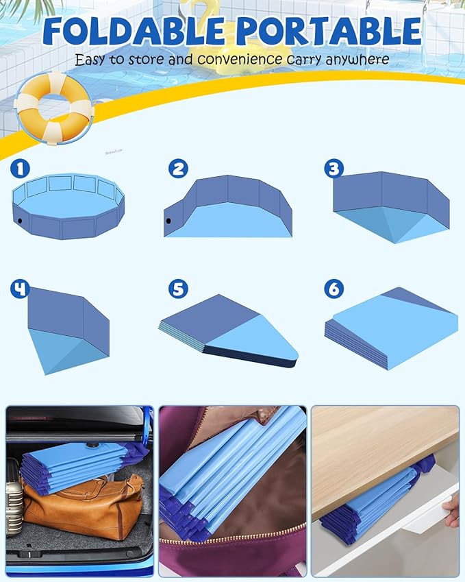 YSJILIDE Foldable Dog Pool, Portable PVC Dog Pet Swimming Pool, Collapsible Plastic Dog Bath for for Large Medium Small Dogs & Kids (S-32"x 8" Blue)