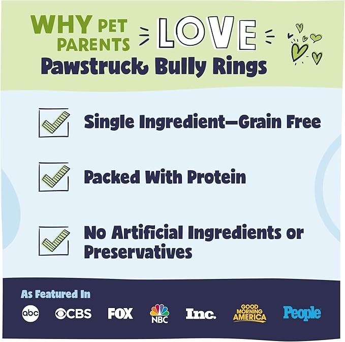 Pawstruck All-Natural 4" Bully Stick Rings for Dogs - Rawhide-Free, 100% Beef, Single Ingredient Dental Chew Bones - Fully Digestible, Low Odor - 3 Pack - Packaging May Vary