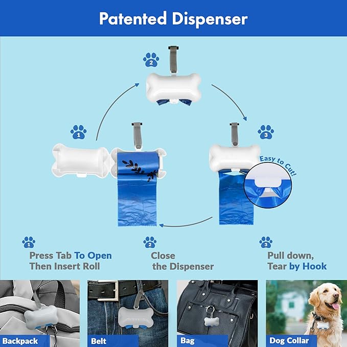 GORILLA SUPPLY 1000 multicolor poop bags for dogs with Dispenser and Leash Tie, 9" x 13", Mixed