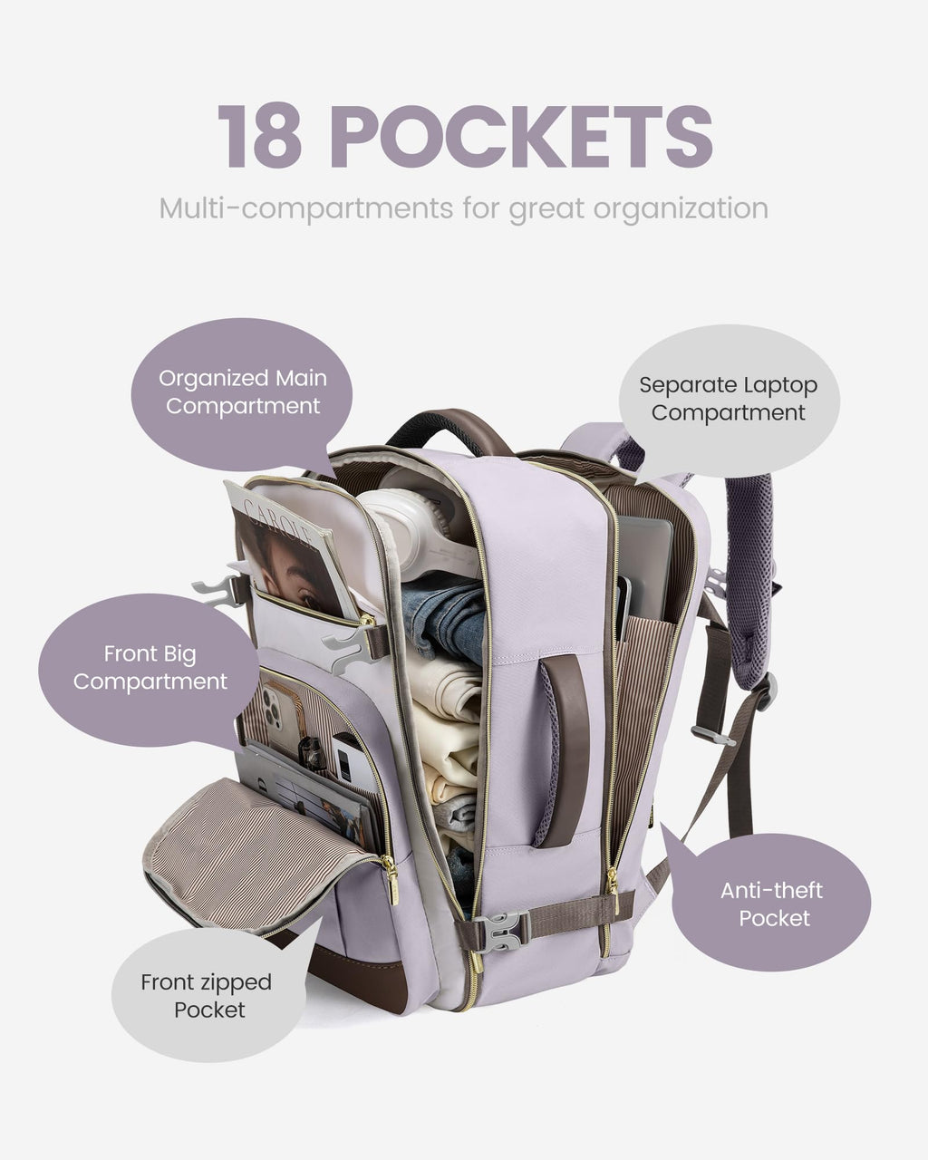 LOVEVOOK 40L Travel Backpack for Women & Men - 17.3 Inch Carry On Backpack & Personal Item Backpack for Airlines, Spacious and Durable Design, with 3 Packing Cubes