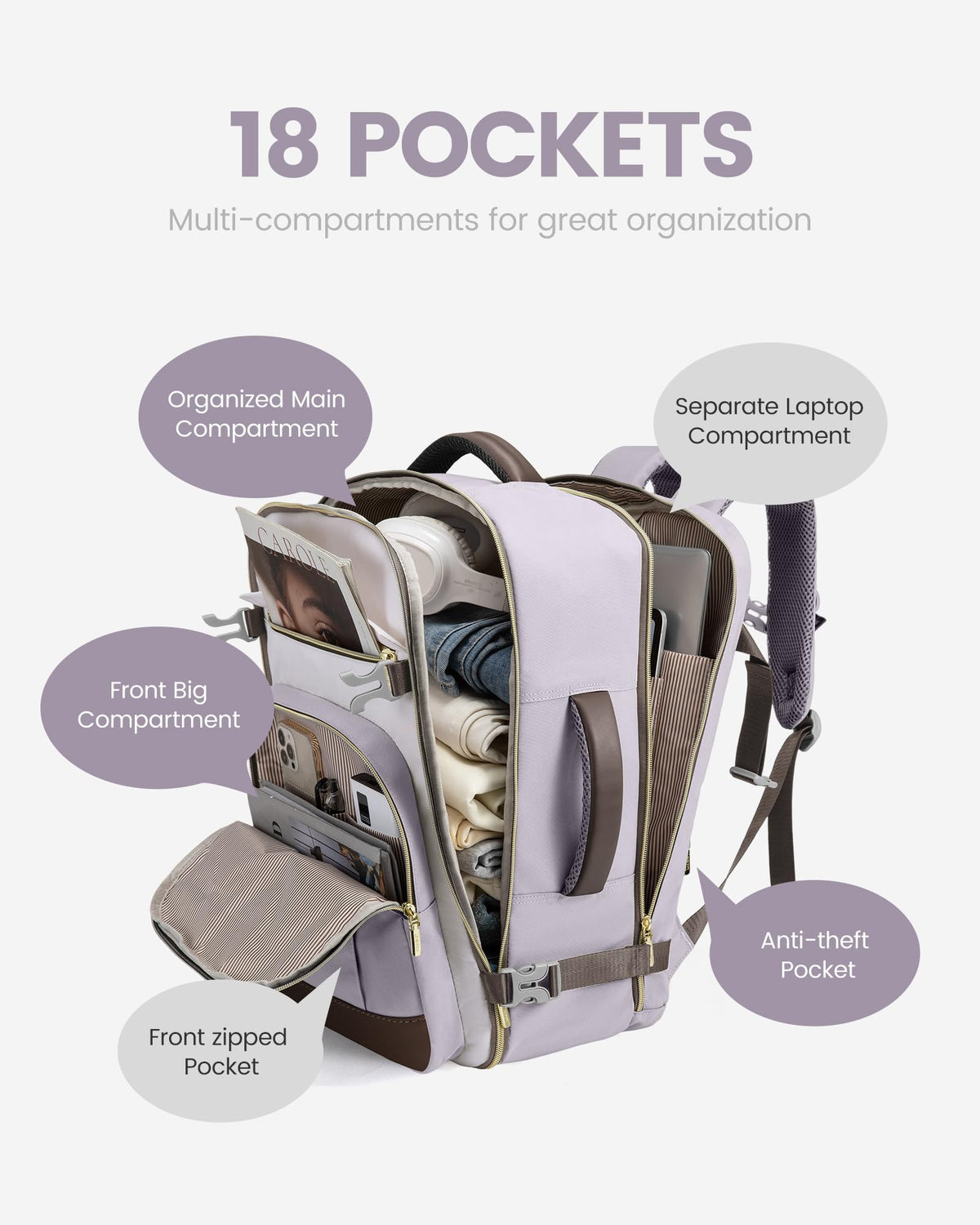 LOVEVOOK 40L Travel Backpack for Women & Men - 17.3 Inch Carry On Backpack & Personal Item Backpack for Airlines, Spacious and Durable Design, with 3 Packing Cubes