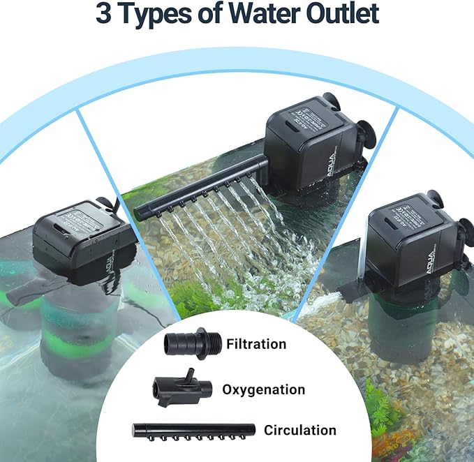 Oiibo 3-in-1 Adjustable Aquarium Filter for 40-150 Gallon, Internal Ceramic Balls&Bio-Sponges Power Water Filter with Air Tube, Silent Submersible Filter, 320GPH (Filter)