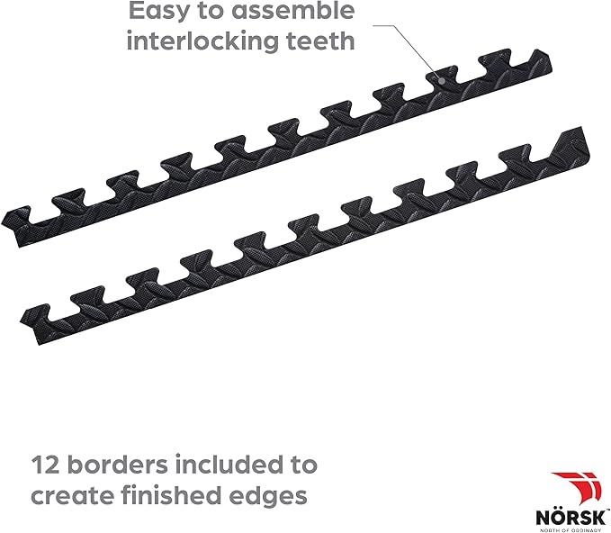 Norsk Foam Floor Gym Mats with Interlocking Tiles, .47" Thick, 24"x24", 54-Pack, 216 Square Feet, Diamond Plate Design, Black