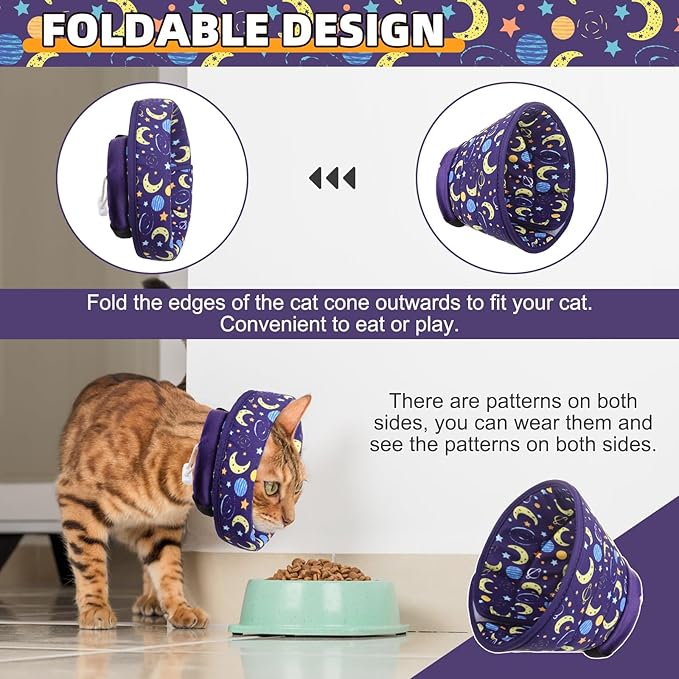 KOOLTAIL Cat Cone Collar, Adjustable Soft Comfortable Cat Recovery Collar to Stop Licking, Foldable Donut Water Resistant Pet Cone for Small Large Cats Kittens After Surgery Star M
