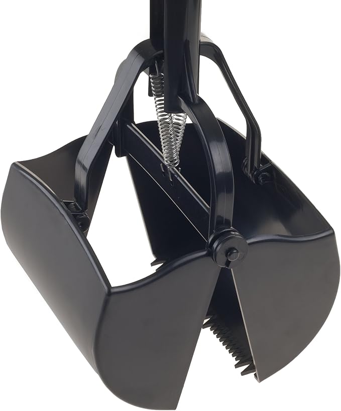 Pet Pooper Scooper - Plastic and Aluminum Cat and Dog Poop Grabber with Long Handle - Enables One-Handed Use on Concrete and Grass by PETMAKER (Black)