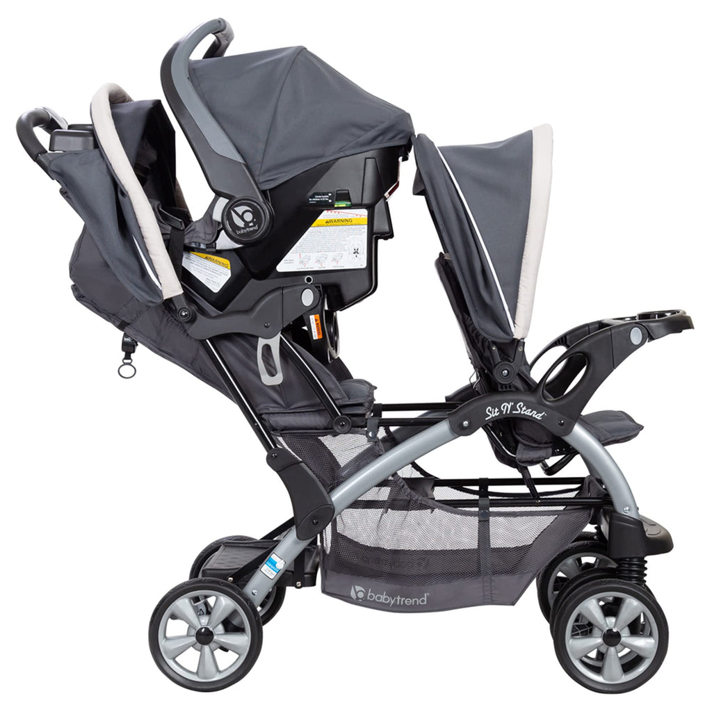 Baby Trend Double Infant and Toddler Stroller w/ Harness and Basket, Sit N' Stand, Stormy - Convertible Twin and Tandem Strollers for Babies