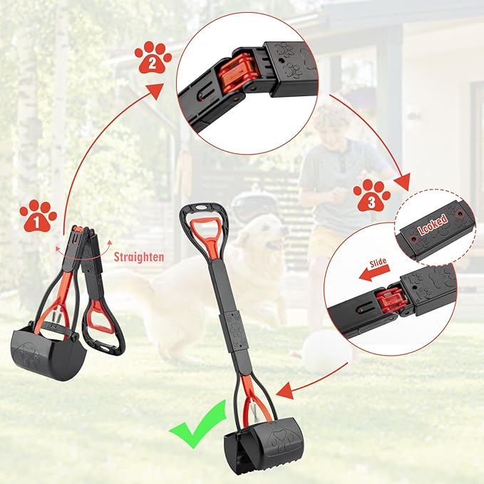 TIMINGILA Pooper Scooper 2 Pack, 28" Long Handle No Touch Dog Pooper Scooper for Large Medium Small Dogs, Durable Spring & Lightweight, Waste Pickup Tool for Dogs in Lawns/Grass/Dirt/Gravel