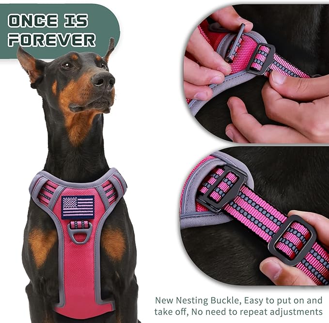 BUMBIN Tactical Dog Harness for Large Dogs No Pull, Famous TIK Tok No Pull Puppy Harness, Fit Smart Reflective Pet Walking Harness for Training, Adjustable Dog Vest Harness with Handle Pink L