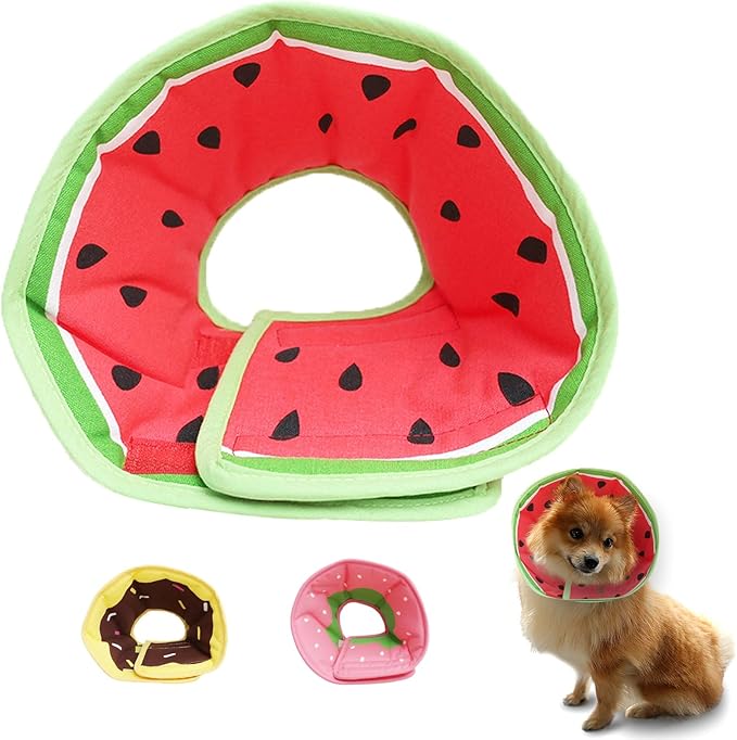Soft Dog Cone, Lightweight Elizabethan Collar for Dogs, Adjustable Soft Cones for Dogs/Cats to Stop Licking After Surgery, Cute Watermelon Cone of Shame Alternatives for Pets (Small)